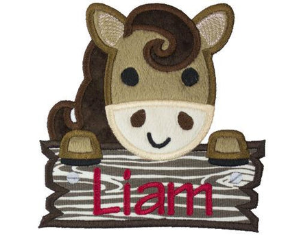 Farm Horse Peeker with Barn sign Personalized Patch - Sew Lucky Embroidery