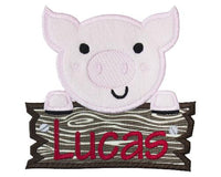 Farm Pig Peeker with Barn sign Personalized Patch - Sew Lucky Embroidery