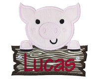 Farm Pig Peeker with Barn sign Personalized Patch - Sew Lucky Embroidery