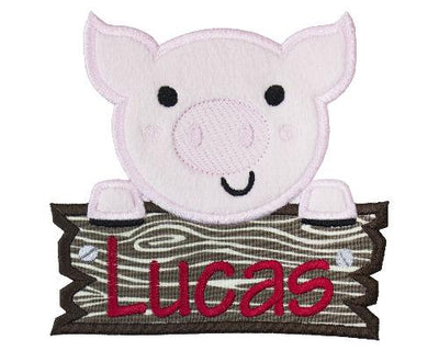 Farm Pig Peeker with Barn Sign Personalized Sew or Iron on Embroidered Patch