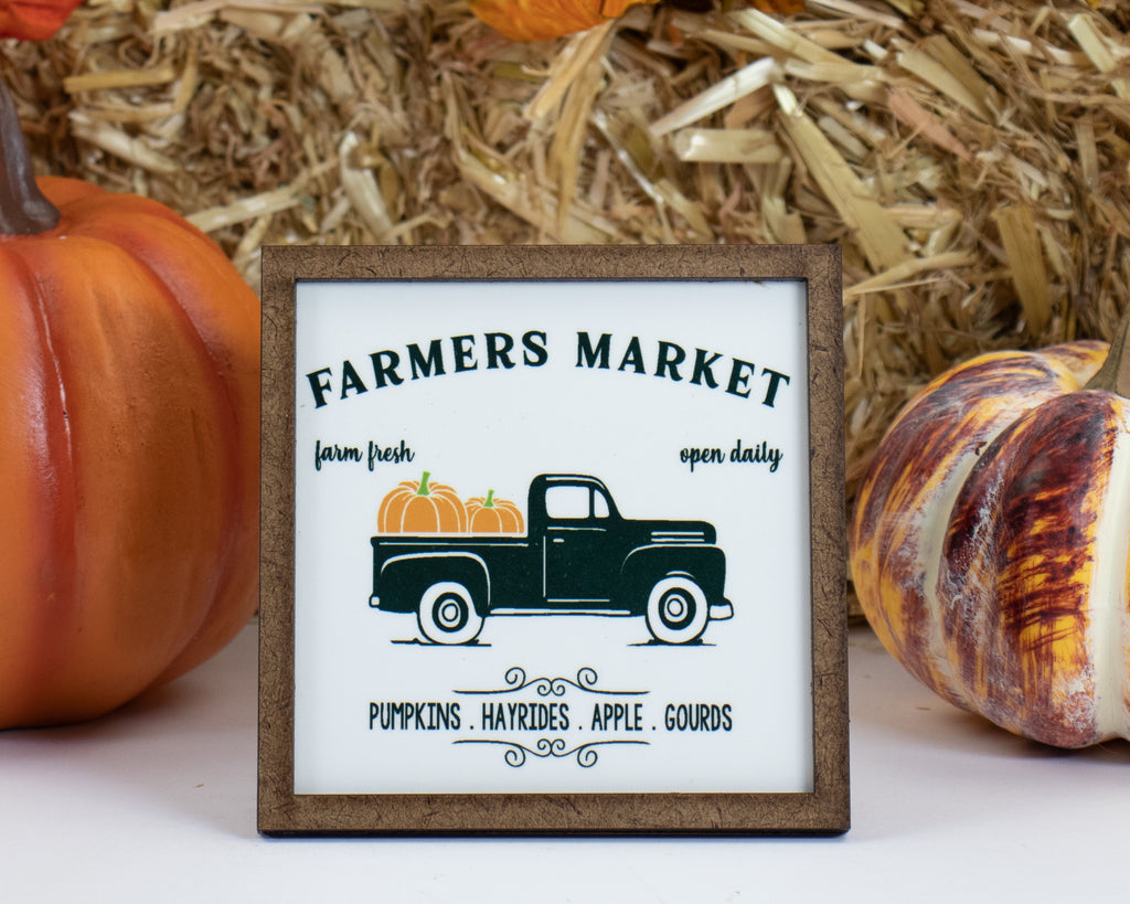 Farmers Market Black Truck Fall Tier Tray Sign - Sew Lucky Embroidery