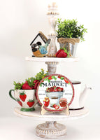 Farmers Market Strawberries Tier Tray Sign and Stand - Sew Lucky Embroidery