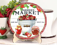 Farmers Market Strawberries Tier Tray Sign and Stand - Sew Lucky Embroidery