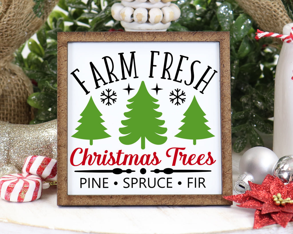 Farm Fresh Christmas Trees 2 Tier Tray Sign - Sew Lucky Embroidery