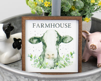 Farmhouse Watercolor Cow Tier Tray Sign