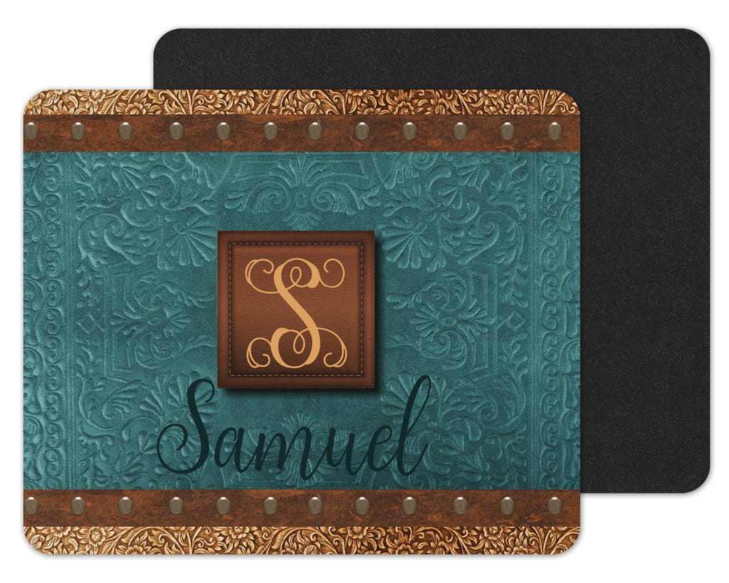 Faux Tooled Leather Design Custom Personalized Mouse Pad - Sew Lucky Embroidery