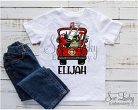 Firefighter Truck and Dog Personalized Shirt - Sew Lucky Embroidery