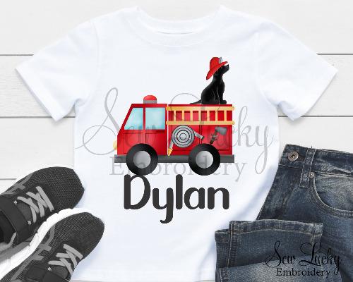 Firefighter Truck and Dog Personalized Shirt - Sew Lucky Embroidery