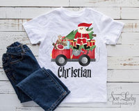 Firetruck with Santa Personalized Christmas Shirt - Sew Lucky Embroidery