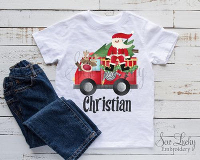 Firetruck with Santa Personalized Christmas Shirt