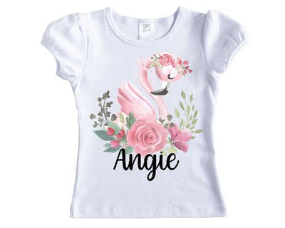 Flamingo Floral Girls Personalized Short or Long Sleeves Shirt