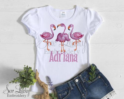 Flamingo Trio Girls Personalized Short or Long Sleeves Shirt