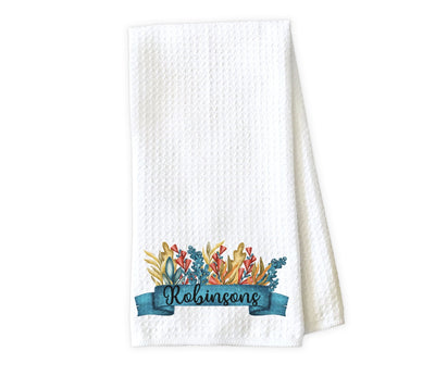 Floral Banner Personalized Waffle Weave Microfiber Kitchen Towel