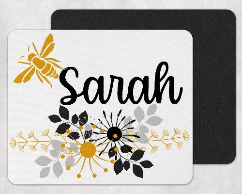 Floral Bee Personalized Custom Mouse Pad - Sew Lucky Embroidery