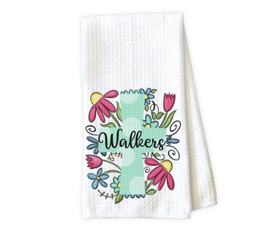 Floral Cross Personalized Waffle Weave Microfiber Kitchen Towel
