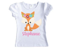 Floral Fox Girls Personalized Shirt - Sew Lucky Embroidery