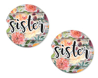 Floral Sister Sandstone Car Coasters - Sew Lucky Embroidery