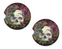 Floral Skulls Sandstone Car Coasters - Sew Lucky Embroidery
