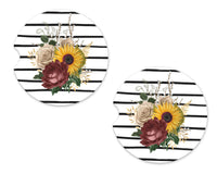Floral with Stripes Sandstone Car Coasters - Sew Lucky Embroidery