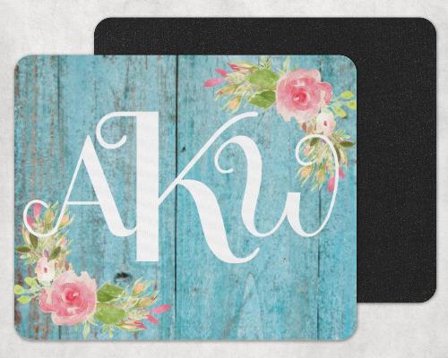 Floral Wood Custom Monogram Personalized Mouse Pad - Sew Lucky Embroidery