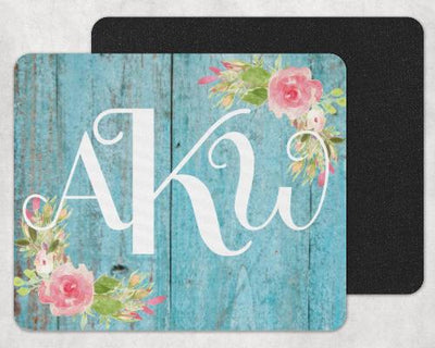 Floral Wood Custom Monogram Personalized Mouse Pad