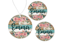 Floral Car Charm and set of 2 Sandstone Car Coasters Personalized - Sew Lucky Embroidery