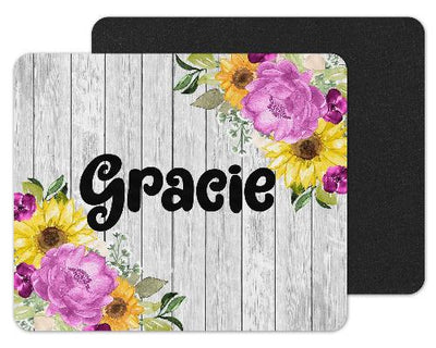 Flowers on Wood Background Custom Personalized Mouse Pad