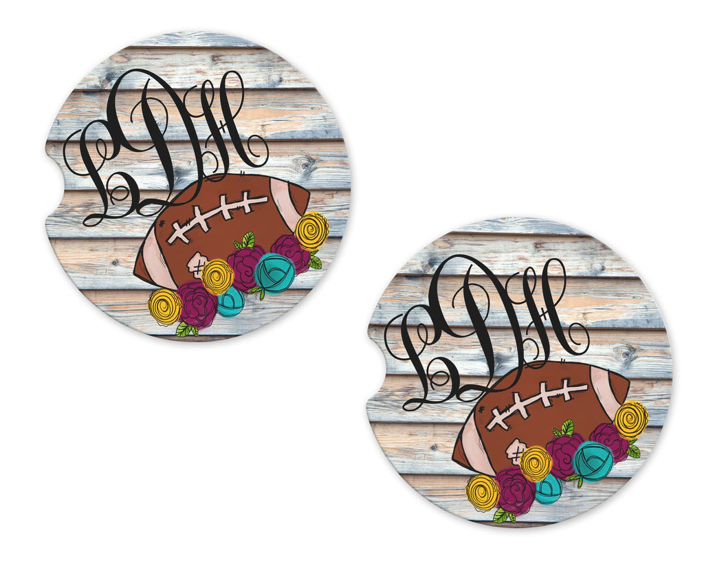 Football Floral Personalized Sandstone Car Coasters - Sew Lucky Embroidery