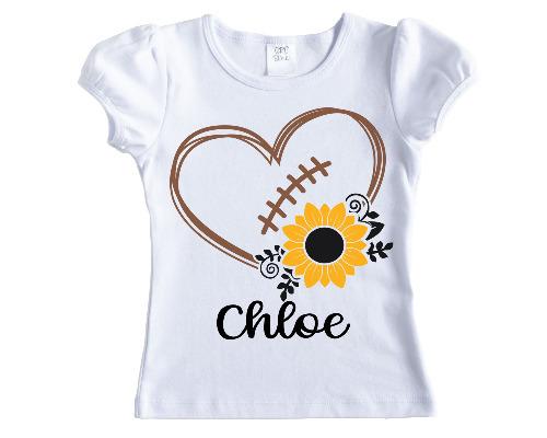 Football Heart with Sunflower Girls Shirt - Sew Lucky Embroidery