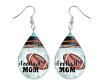 Football Mom Wood Background Teardrop Earrings - Sew Lucky Embroidery