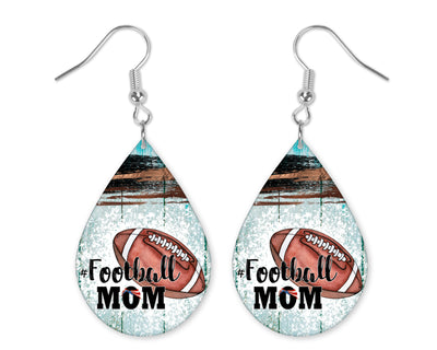 Football Mom Wood Background Teardrop Earrings