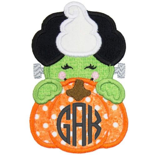Franken Bride Pumpkin Peeker Monogram Patch - Sew Lucky Embroidery