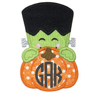 Frankenstein Pumpkin Peeker Monogram Patch - Sew Lucky Embroidery