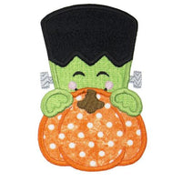 Frankenstein Pumpkin Peeker Monogram Patch - Sew Lucky Embroidery
