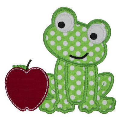 Frog with Apple Sew or Iron on Embroidered Patch