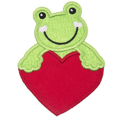 Frog with Valentine Heart Sew or Iron on Embroidered Patch