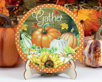 Gather Fall Tier Tray Sign and Stand - Sew Lucky Embroidery