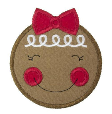 Gingerbread Girl Face Sew or Iron on Embroidered Patch