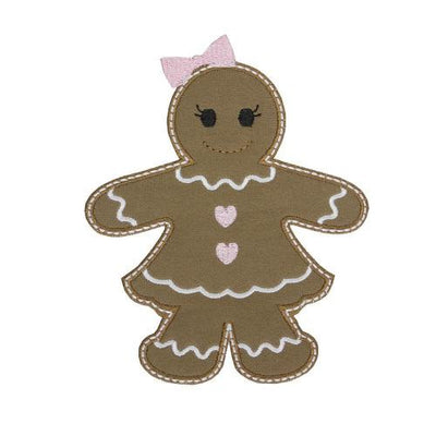 Gingerbread Girl with Light Pink Bow Sew or Iron on Embroidered Patch