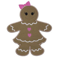 Gingerbread Girl with Pink Bow Patch - Sew Lucky Embroidery