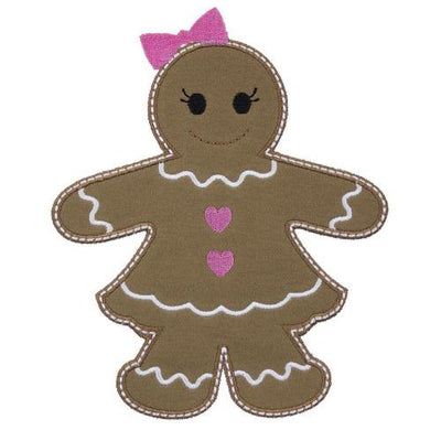 Gingerbread Girl with Pink Bow Sew or Iron on Embroidered Patch
