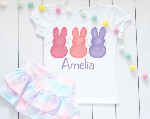 Girl Bunnies Trio Personalized Shirt - Sew Lucky Embroidery