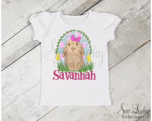 Girl Easter Bunny in Oval Personalized Shirt - Sew Lucky Embroidery