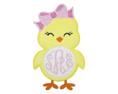 Girl Easter Chick Monogram Sew or Iron on Embroidered Patch