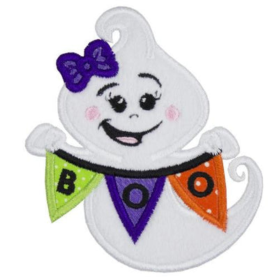 Girl Ghost with Boo Banner Sew or Iron on Embroidered Patch