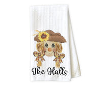 Girl Scarecrow Personalized Kitchen Towel - Waffle Weave Towel - Microfiber Towel - Kitchen Decor - House Warming Gift - Sew Lucky Embroidery