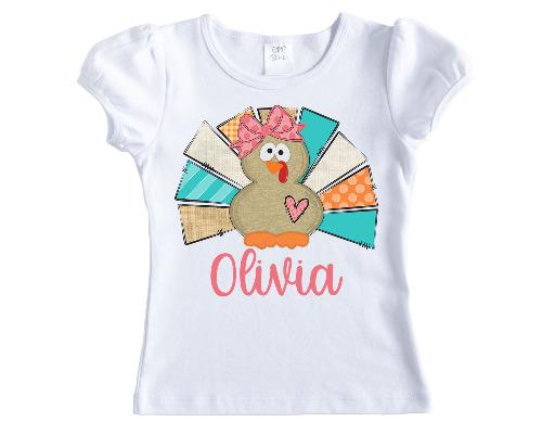 Girl Turkey Thanksgiving Personalized Shirt - Sew Lucky Embroidery