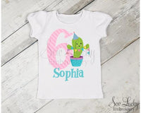 Girls Cactus Birthday Personalized Shirt - Sew Lucky Embroidery