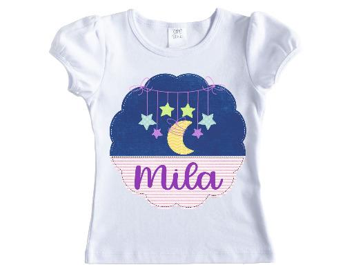 Girls Circle with Stars and Moon Personalized Shirt - Sew Lucky Embroidery