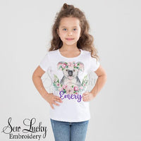 Girls Cute Koala Bear Petrsonalized Shirt - Sew Lucky Embroidery